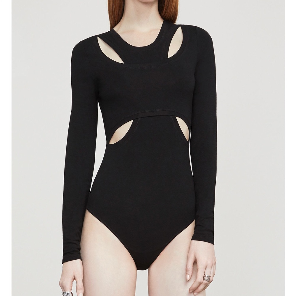 Bcbg Black front cut out thong bodysuit size L